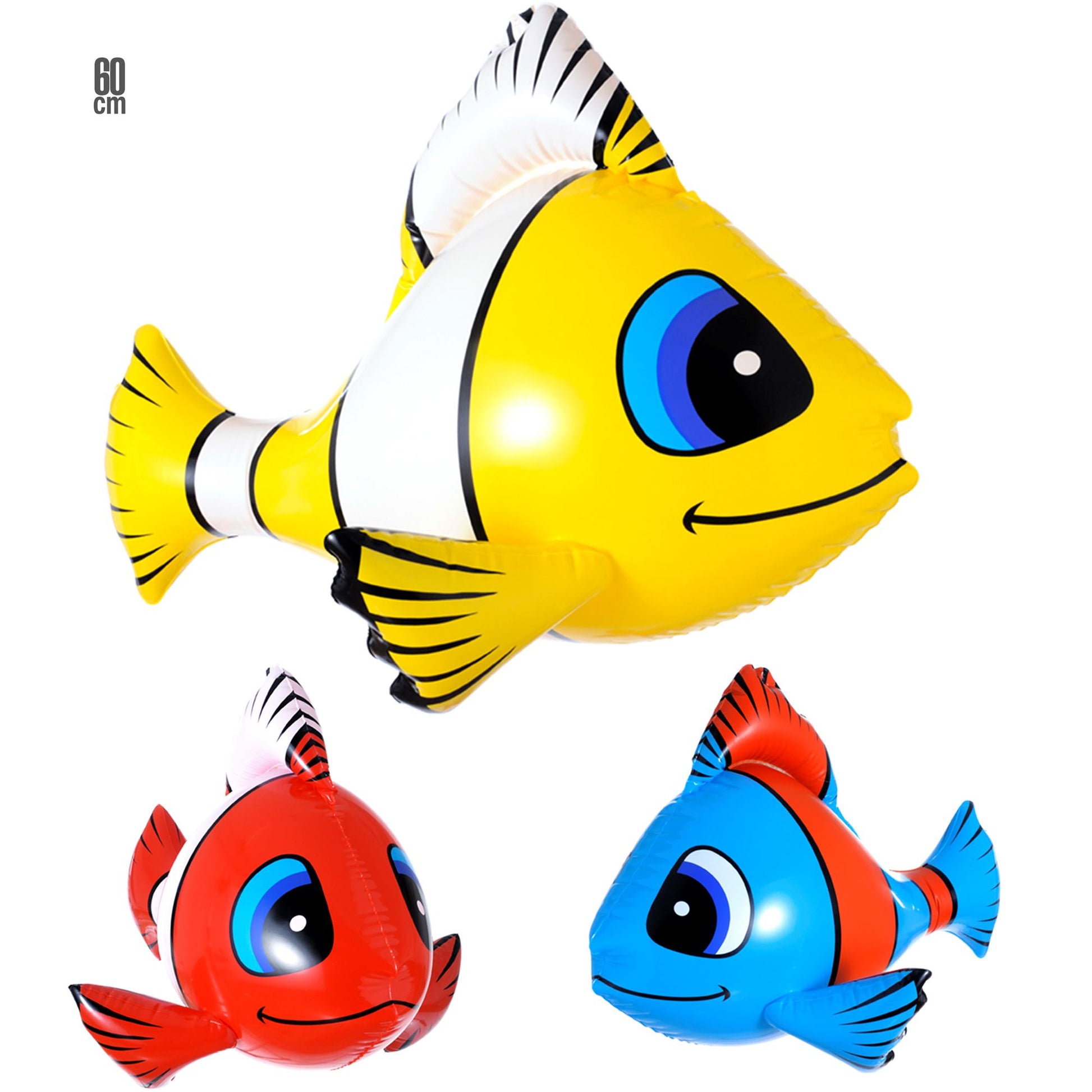 "AUFBLASBARER TROPISCHER FISCH" 60cm - 3 Farben sort – Vorderansicht