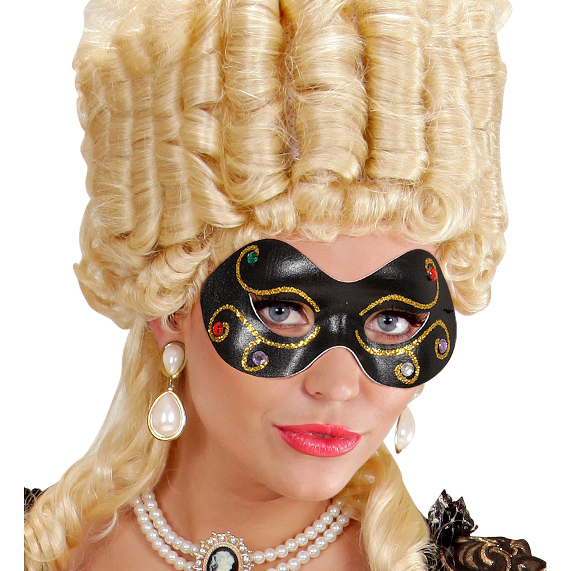 "AUGENMASKE AUS METALLISIERTEM STOFF MIT JUWELEN" in 4 Farben sort.: 4 schwarz, 4 gold, 2 rot, 2 rosa – Ansicht 4