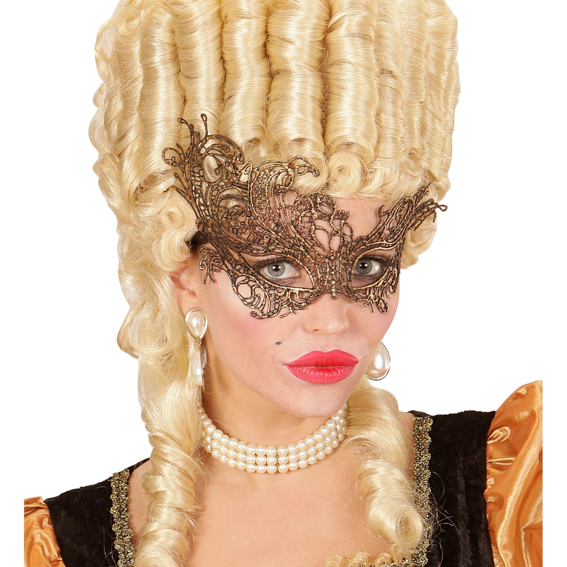 "AUGENMASKE BAROQUE AUS ANTIKGOLDENER SPITZE" – Ansicht 3
