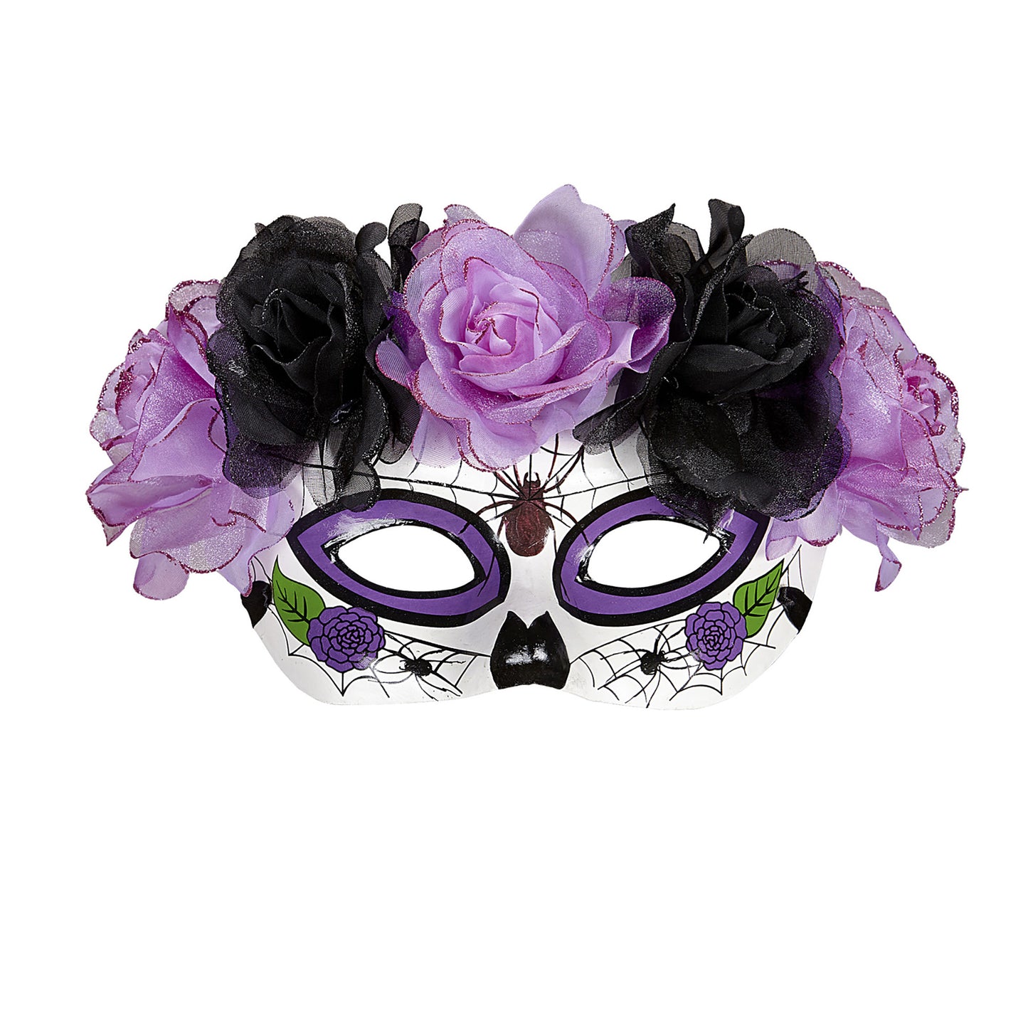 "AUGENMASKE DIA DE LOS MUERTOS DEKORIERT NDEN LILAFARBENEN & SCHWARZEN ROSEN" – Vorderansicht