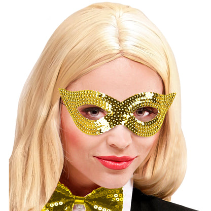 "AUGENMASKE MIT GOLDENEN PAILLETTEN" – Detailansicht