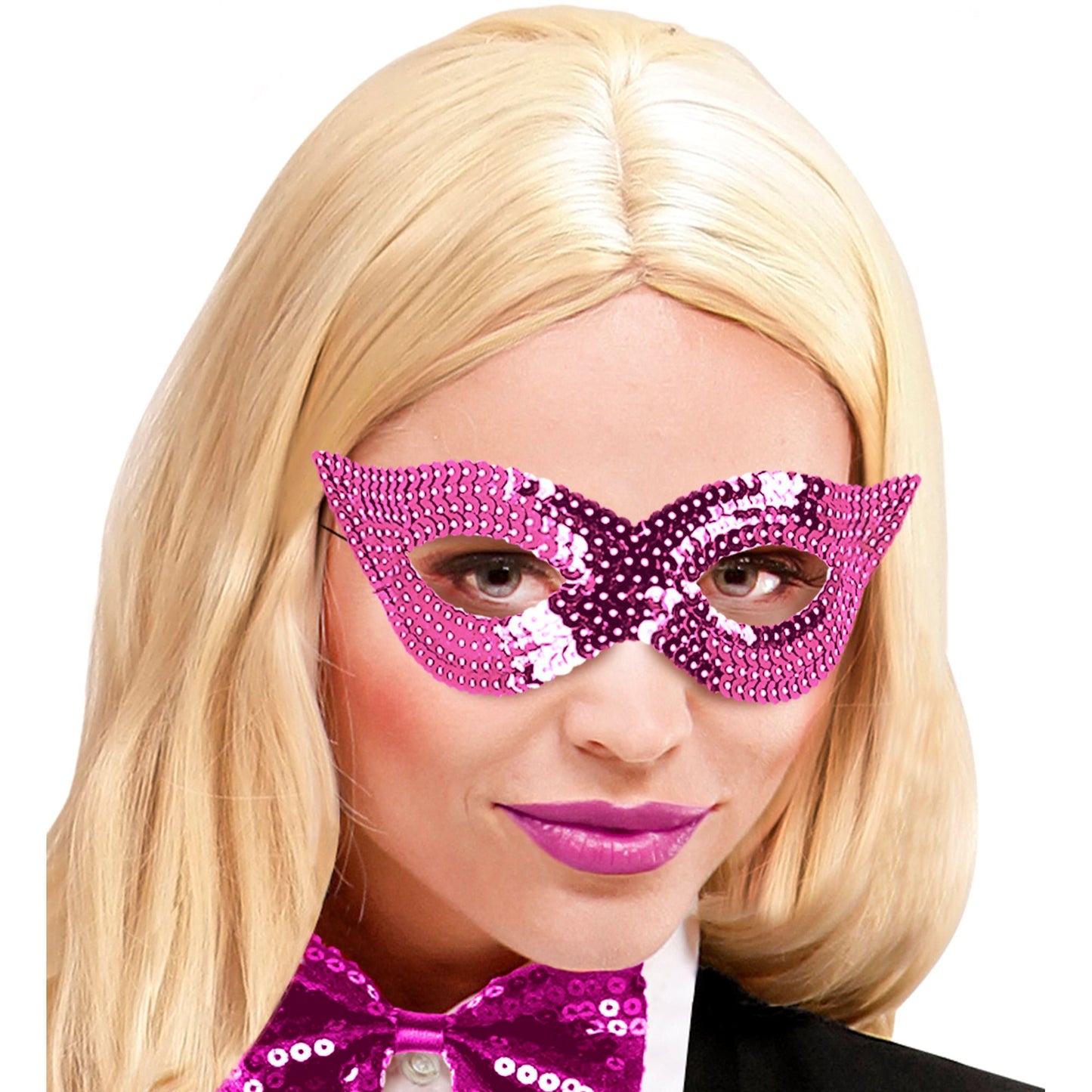 "AUGENMASKE MIT PINKEN PAILLETTEN" – Detailansicht