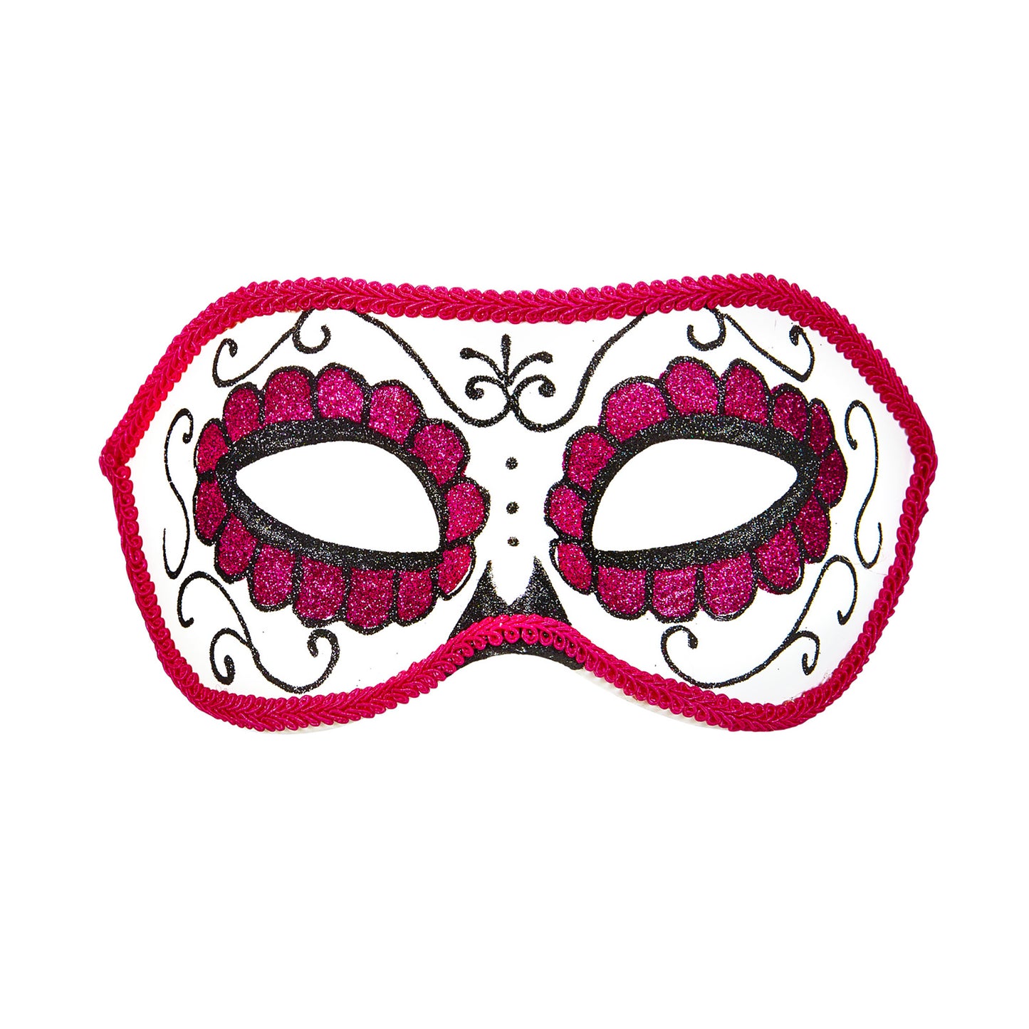 "AUGENMASKE UNISEX DIA DE LOS MUERTOS DEKORIERT MIT SCHWARZEM UND ROSAFARBENEM " – Vorderansicht