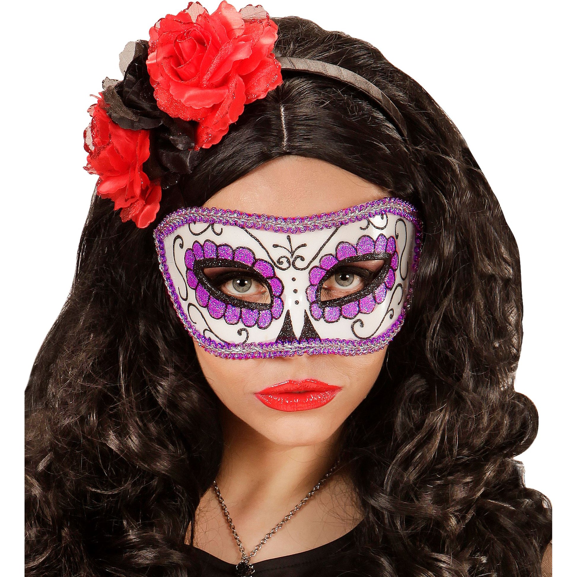 "AUGENMASKE UNISEX DIA DE LOS MUERTOS DEKORIERT SCHWARZ UND LILA " – Ansicht 3