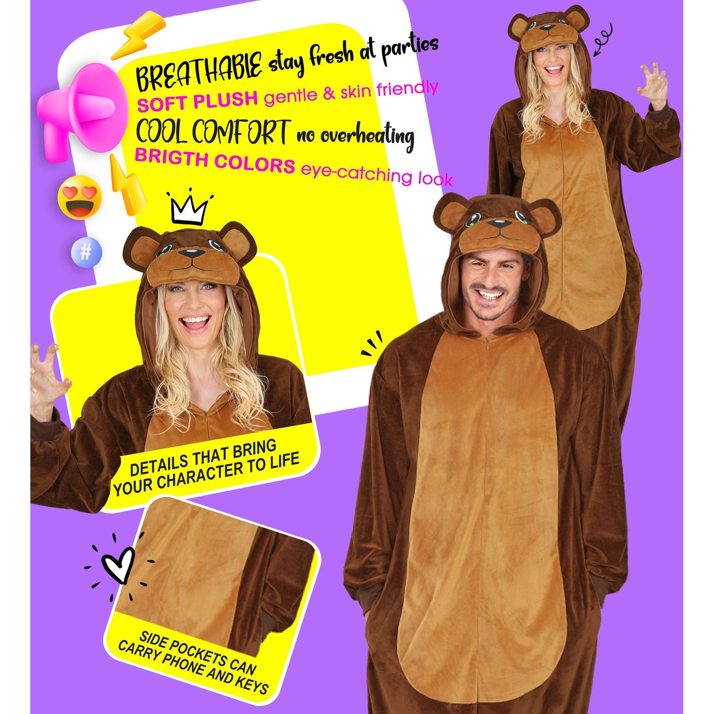 Widmann Plüsch Bär Kostüm Overall Onesie mit Kapuze – Verpackung