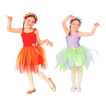 "BALLERINA FEE" sort. in Rot und Lila (Kleid, Haarreif mit Blumen) – Vorderansicht