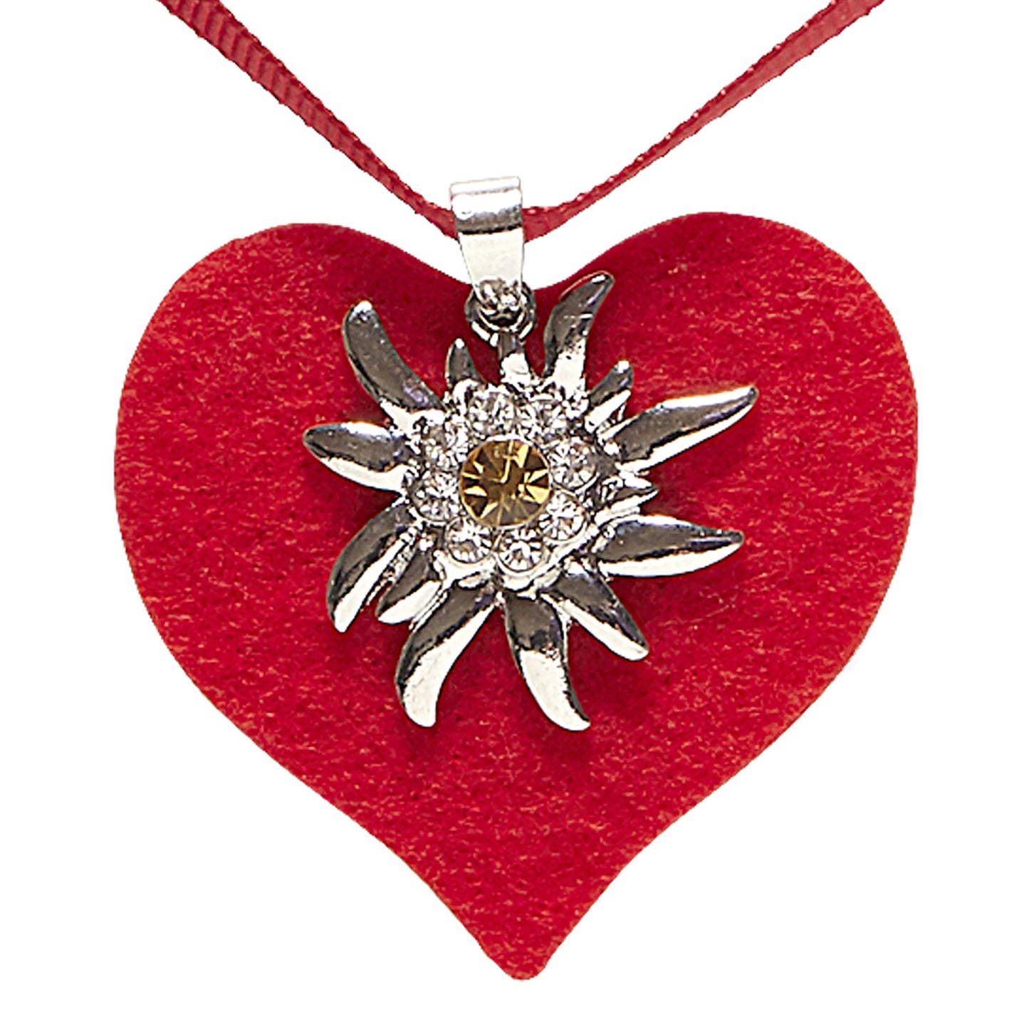 "BANDKETTE MIT ROTEM HERZ UND STRASS EDELWEISS" – Vorderansicht