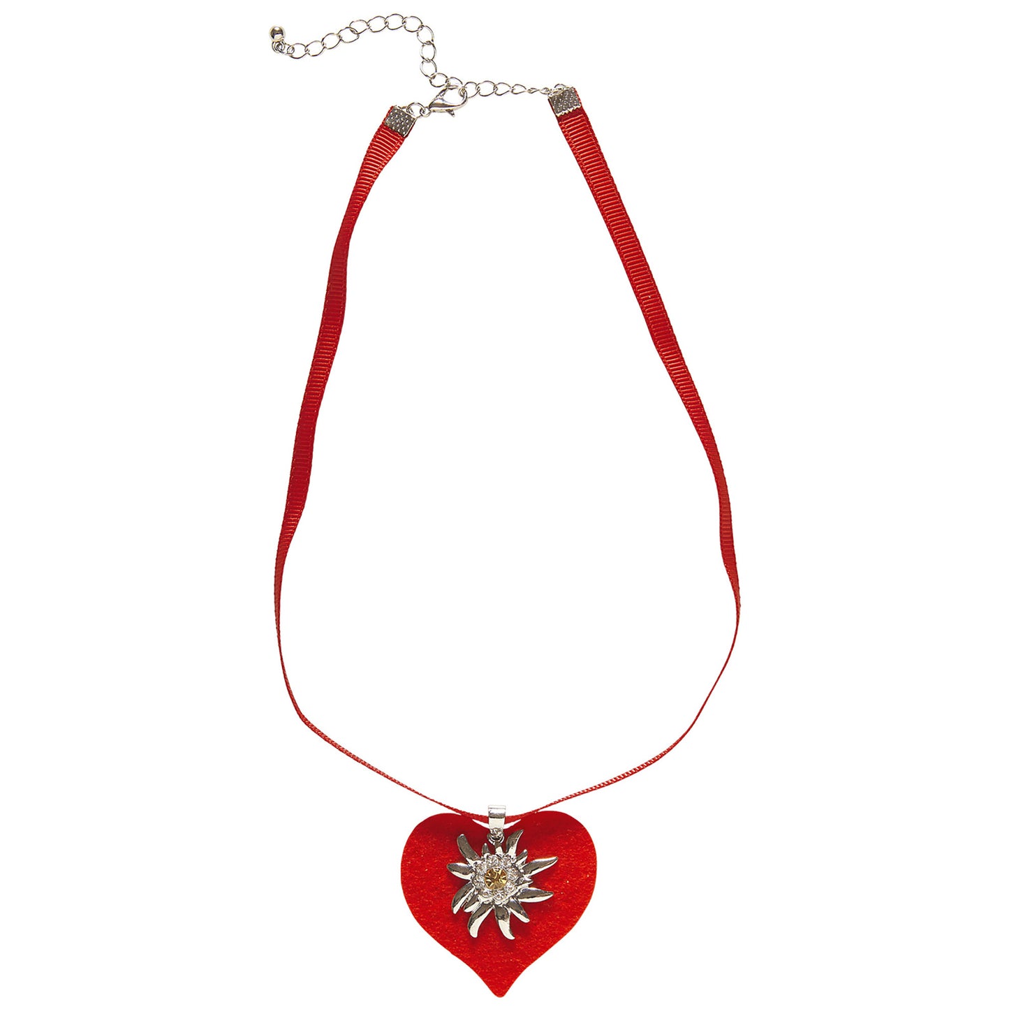 "BANDKETTE MIT ROTEM HERZ UND STRASS EDELWEISS" – Detailansicht