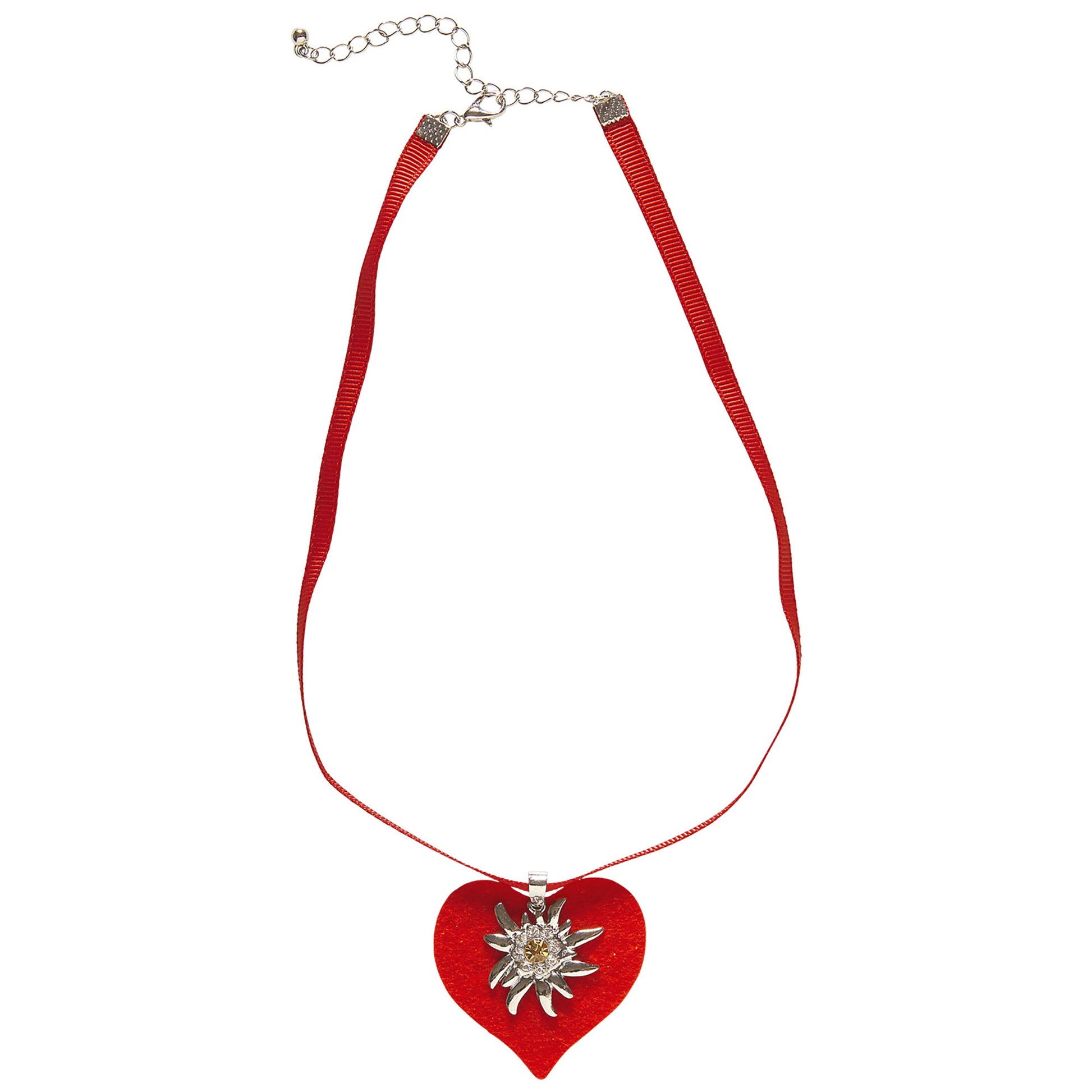 "BANDKETTE MIT ROTEM HERZ UND STRASS EDELWEISS" – Detailansicht