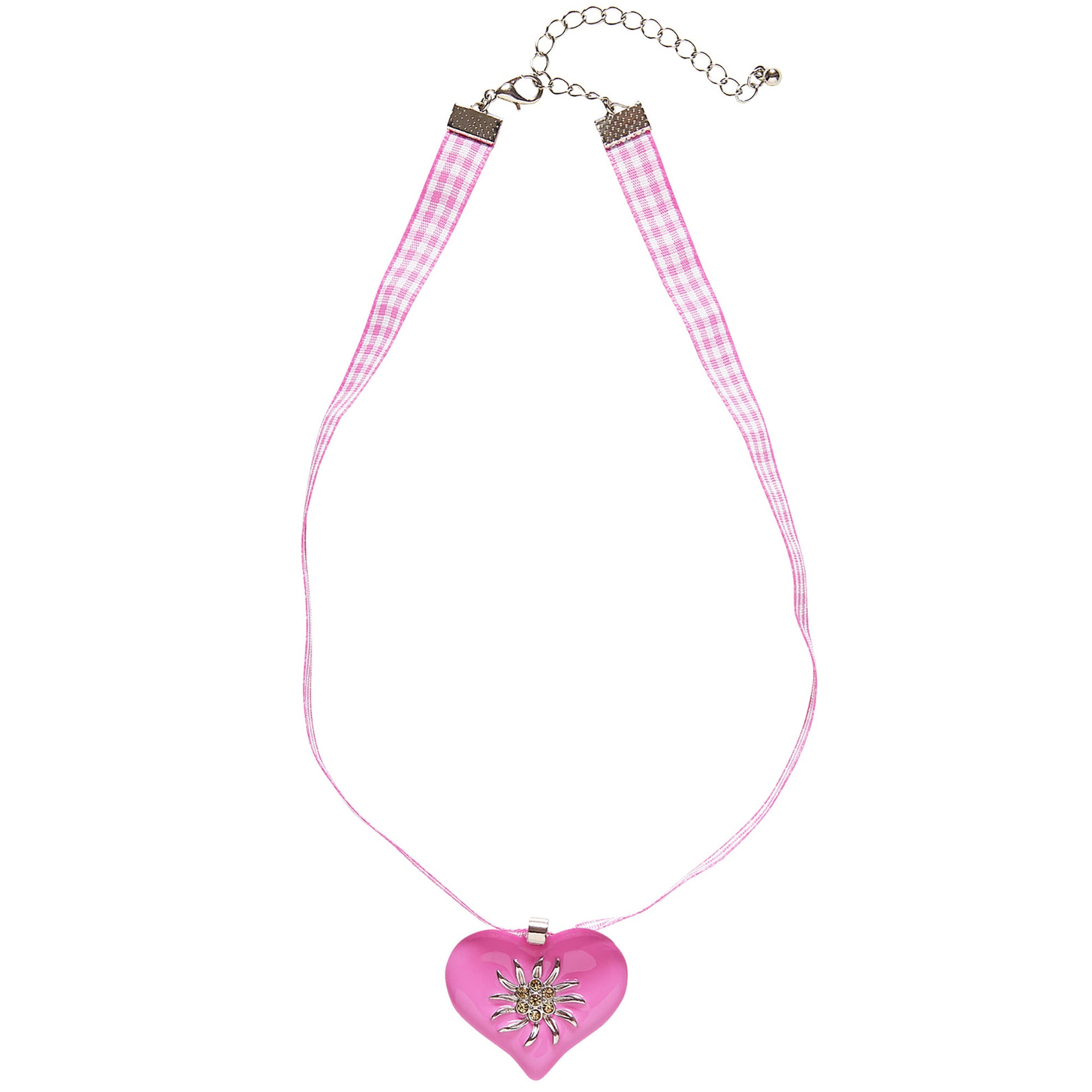 "BANDKETTE ROSA-WEISS KARIERT MIT STRASSHERZ EDELWEISS" – Detailansicht