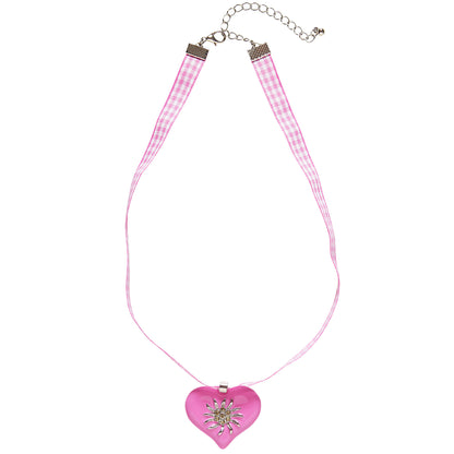 "BANDKETTE ROSA-WEISS KARIERT MIT STRASSHERZ EDELWEISS" – Detailansicht