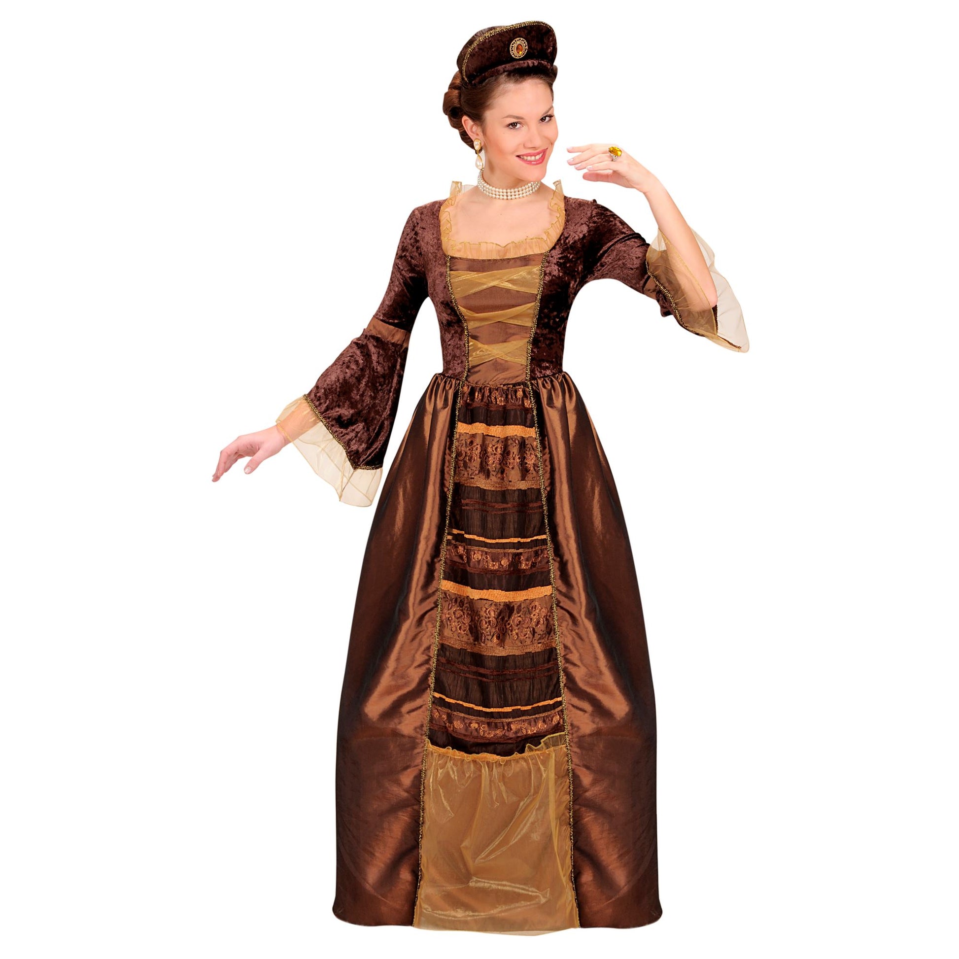 "BAROCKBARONIN" (Kleid mit Unterrock, Kopfbedeckung) – Vorderansicht