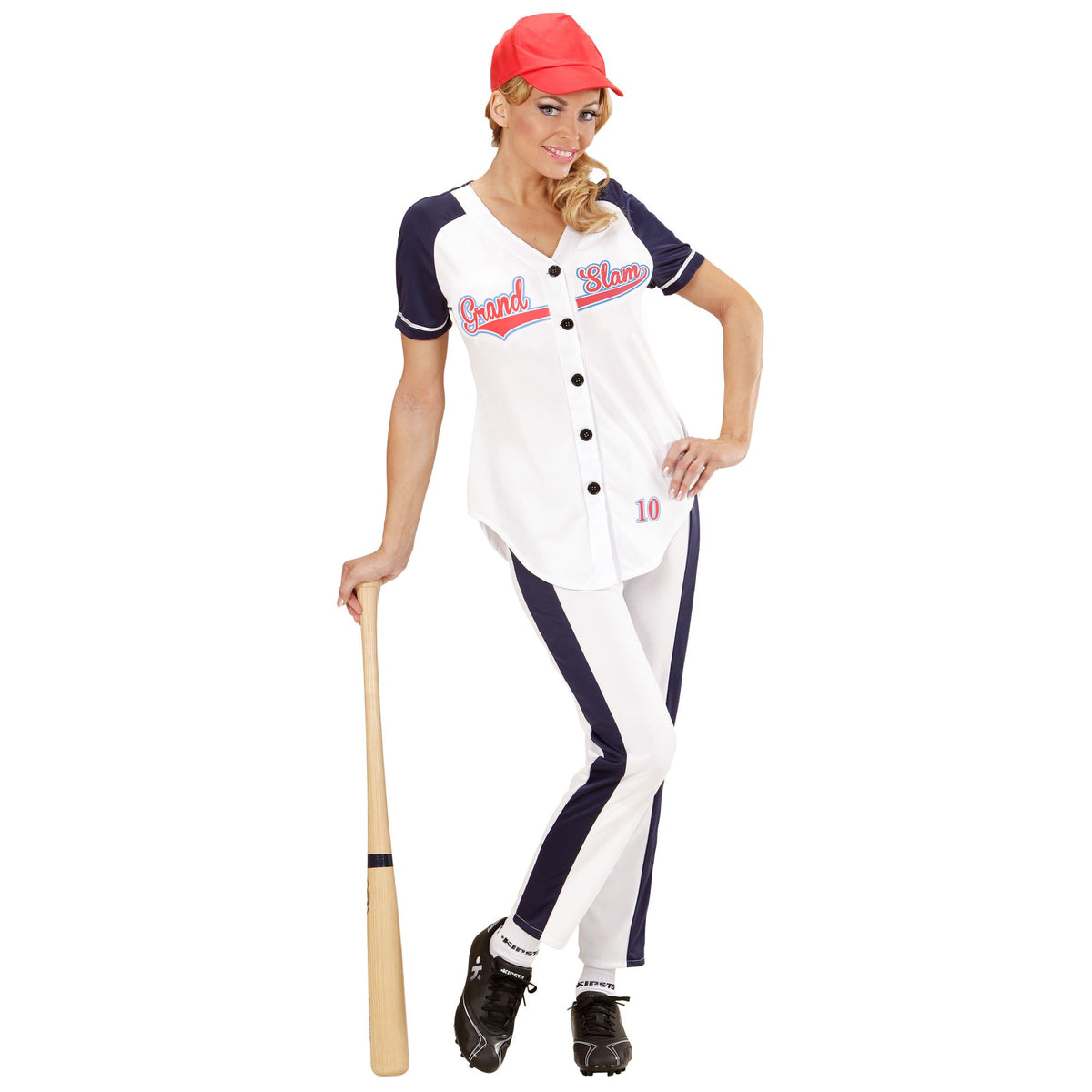 "BASEBALL SPIELERIN" (Bluse, Hose, Mütze) – Vorderansicht