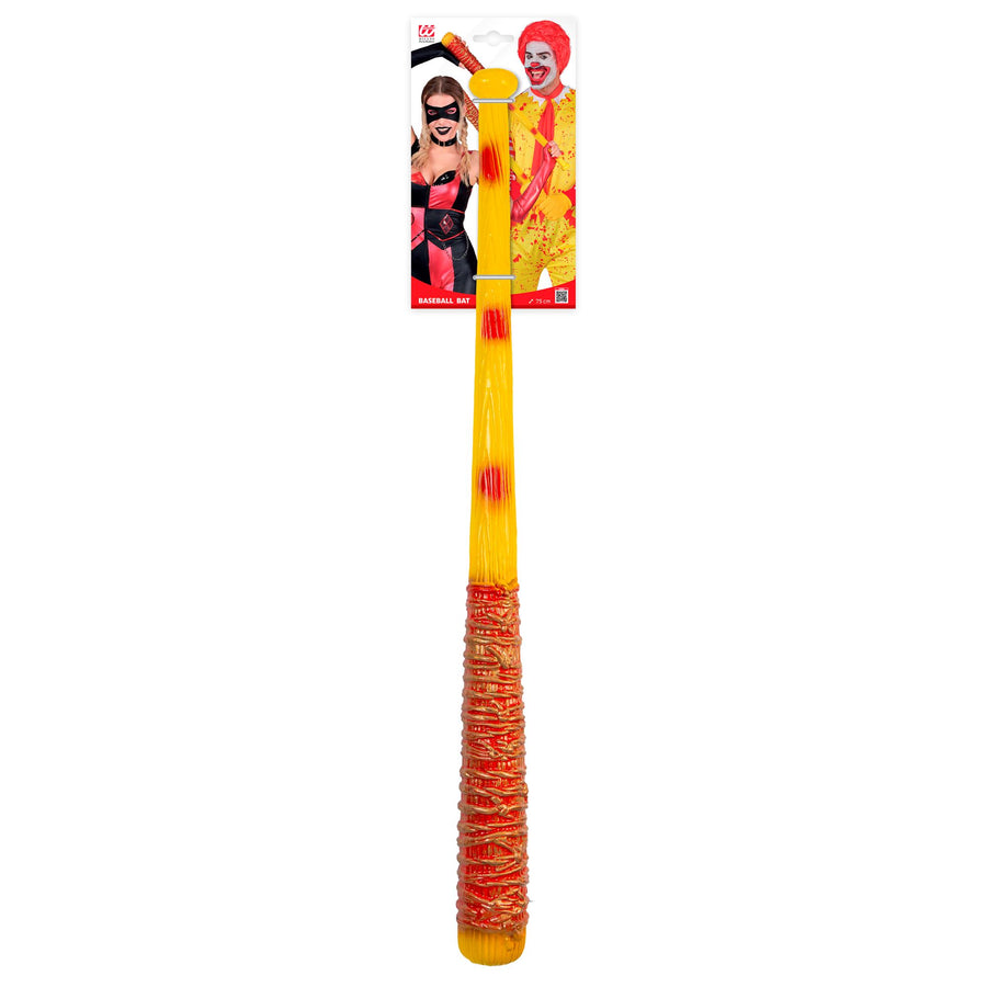 Widmann Killer Clown Baseballschläger 80 cm Gelb-Rot mit Plastik-Stacheldraht – Detailansicht