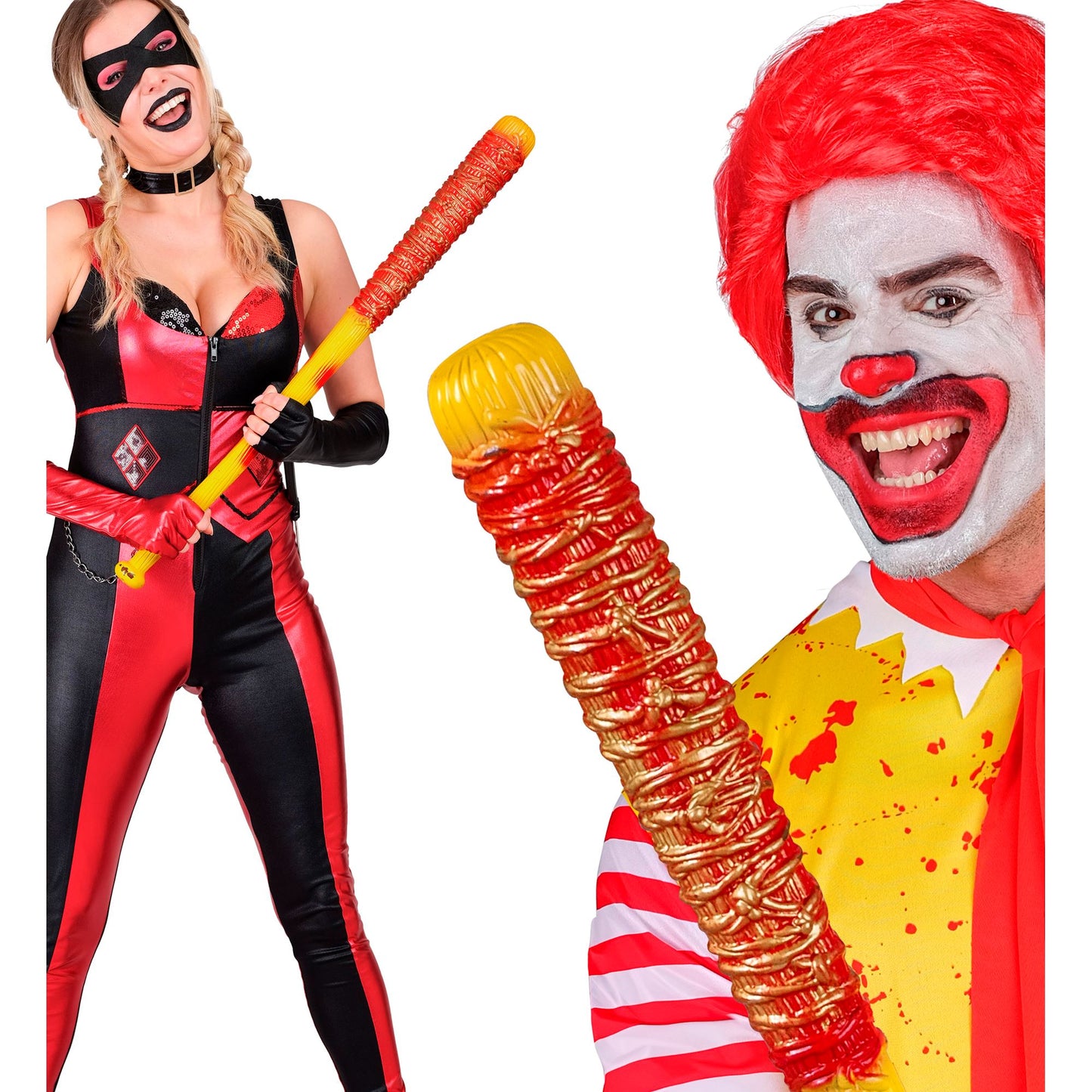 Widmann Killer Clown Baseballschläger 80 cm Gelb-Rot mit Plastik-Stacheldraht – Seitenansicht