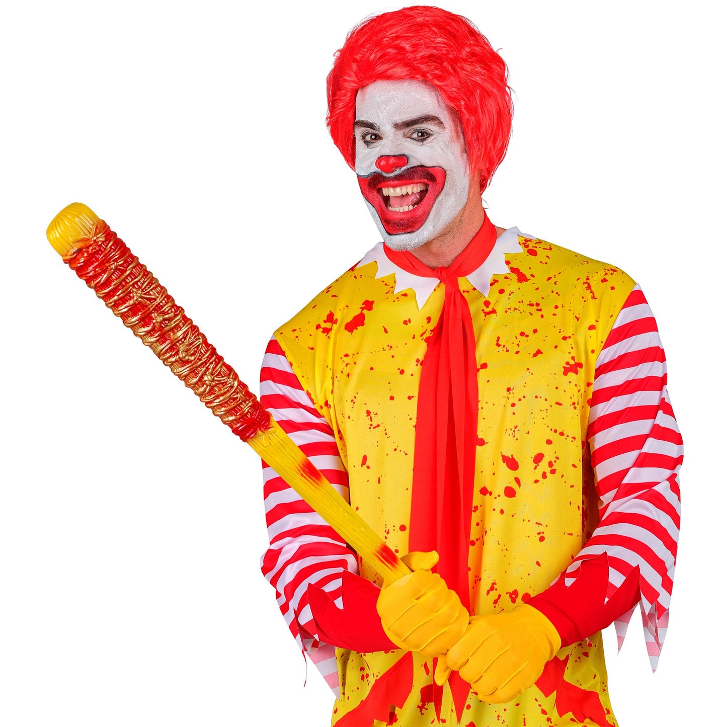 Widmann Killer Clown Baseballschläger 80 cm Gelb-Rot mit Plastik-Stacheldraht – Rückansicht