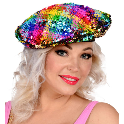 "BASKENMÜTZE WENDEPAILLETTEN REGENBOGEN / GOLD" – Ansicht 3