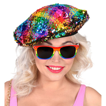 "BASKENMÜTZE WENDEPAILLETTEN REGENBOGEN / GOLD" – Ansicht 4