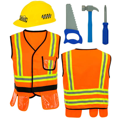 "BAUARBEITER" (Weste, Helm, Säge, Hammer, Schraubenzieher) – Vorderansicht