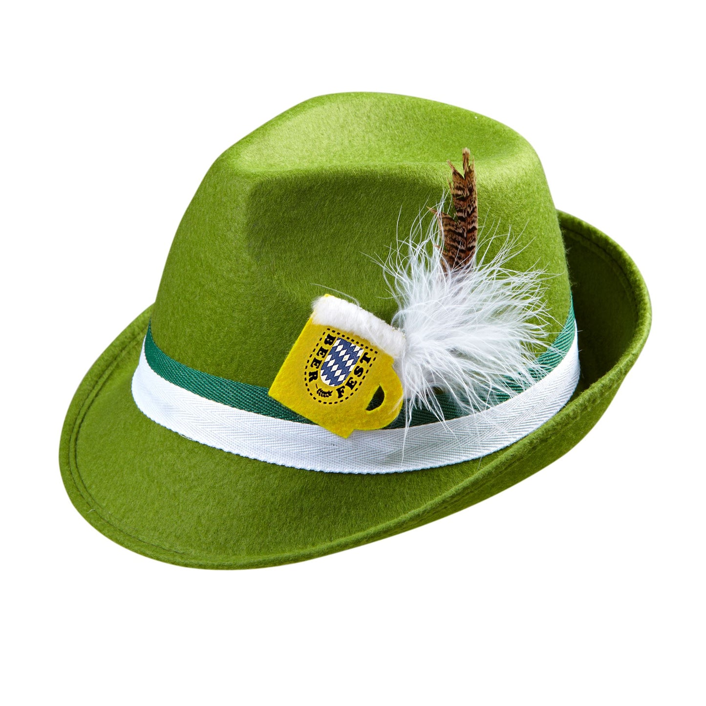 "BAYRISCHER FEDORA MIT FEDER UND BIERKRUG" aus Filz – Vorderansicht