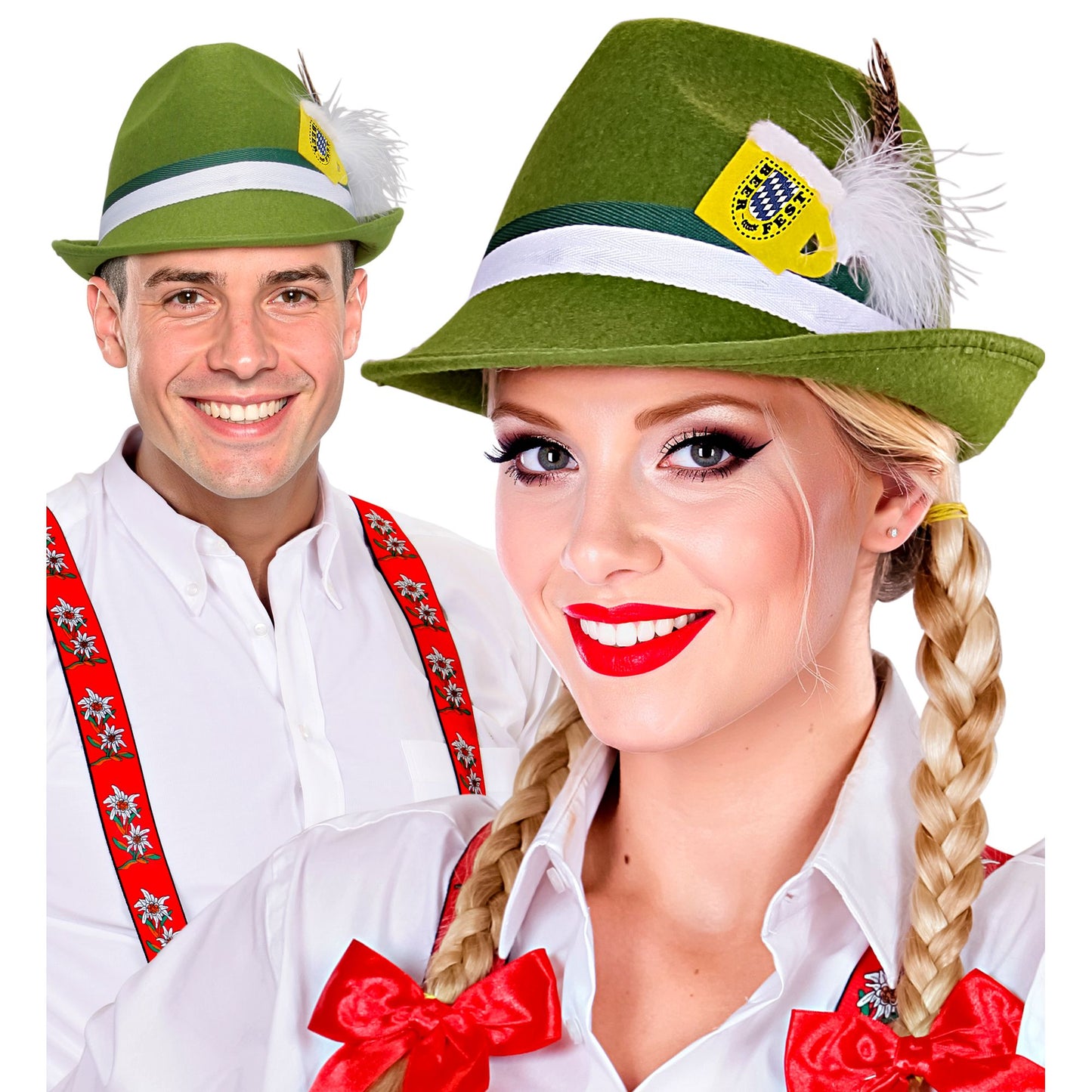 "BAYRISCHER FEDORA MIT FEDER UND BIERKRUG" aus Filz – Detailansicht