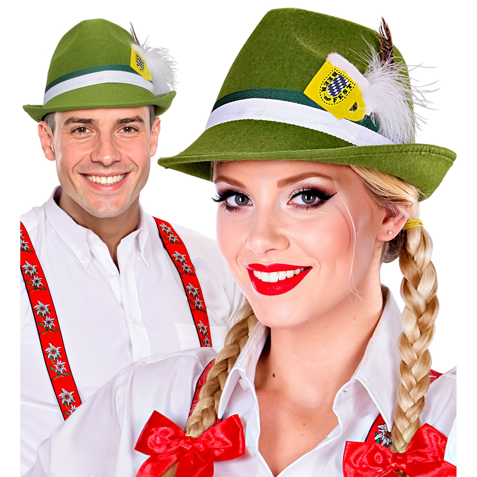 "BAYRISCHER FEDORA MIT FEDER UND BIERKRUG" aus Filz – Detailansicht