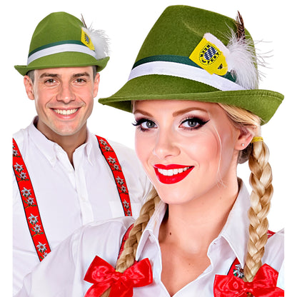"BAYRISCHER FEDORA MIT FEDER UND BIERKRUG" aus Filz – Detailansicht