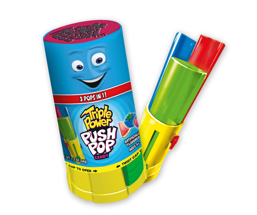 Bazooka Triple Push Pop Lolli 34 g mit drei Geschmacksrichtungen