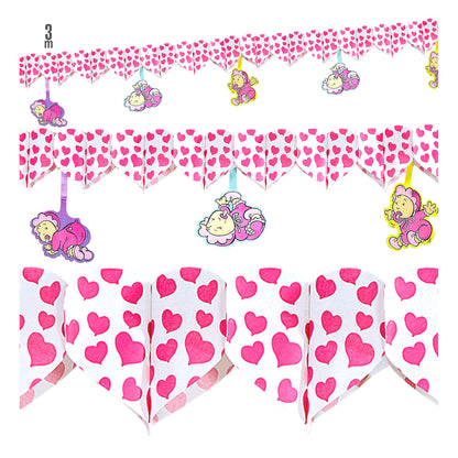 "BEDRUCKTE GIRLANDE MIT ROSA HERZEN UND BABYMOTIVEN" 3 m – Vorderansicht