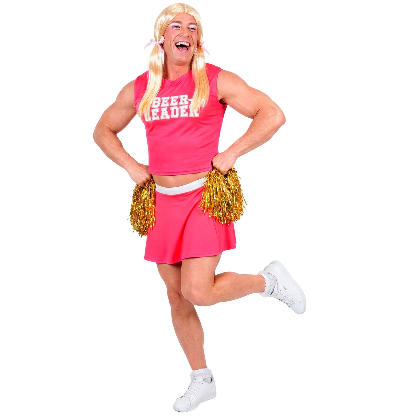 "BEER LEADER" (Top mit Brüsten, Rock, Pompons) – Vorderansicht