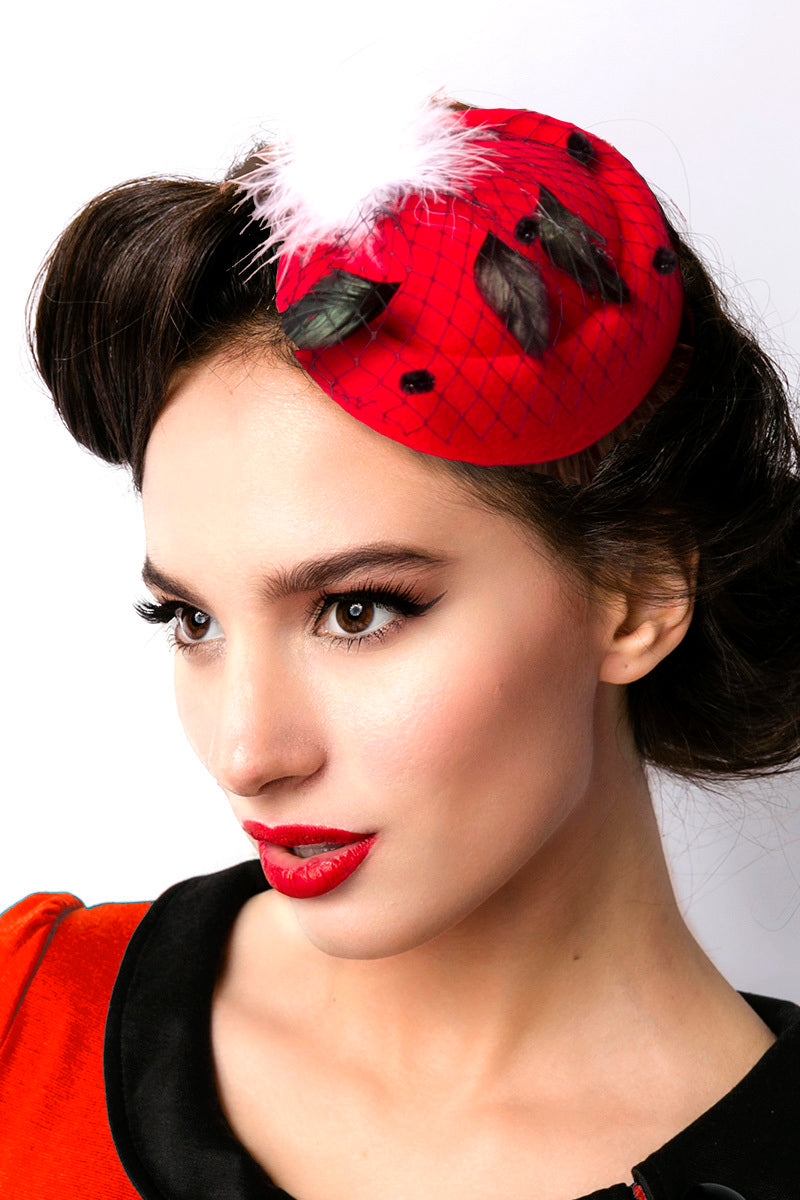 Belsira 50s Fascinator Hut Mit Feder-Und Schleier-Clip, Rot - Fasnacht24.ch