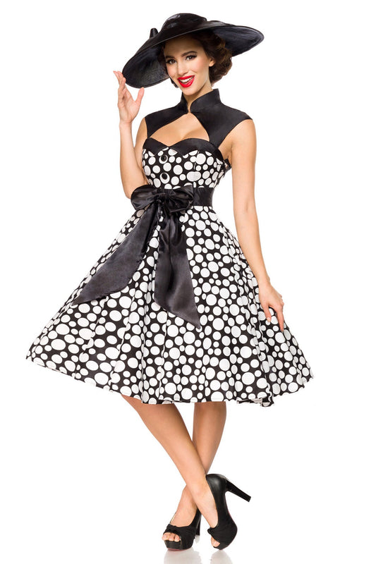 Belsira 50er Vintage Kleid mit Bolero – Schwarz Weiß Punkte - Fasnacht24.ch