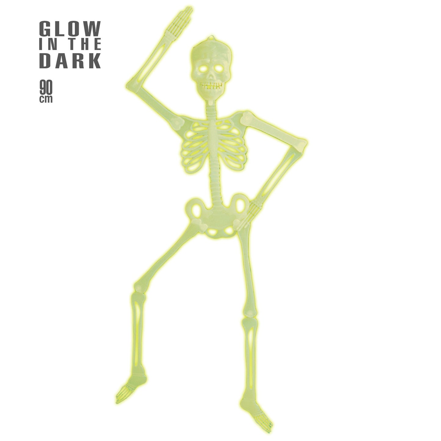 "BEWEGLICHES 3D GLOW IN THE DARK SKELETT 3D" 92 cm – Vorderansicht