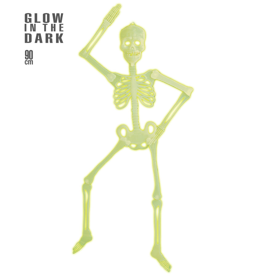 "BEWEGLICHES 3D GLOW IN THE DARK SKELETT 3D" 92 cm – Vorderansicht