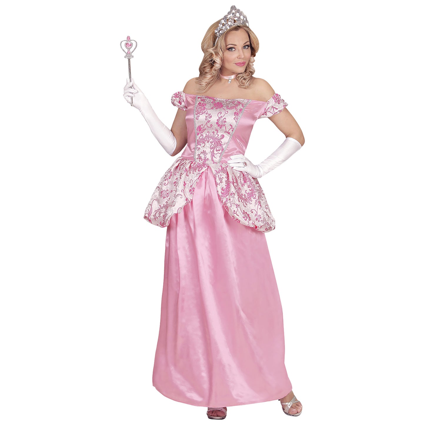 "BEZAUBERNDE PRINZESSIN" (Kleid mit Reifunterrock, Handschuhe, Halsband, Diadem) – Vorderansicht