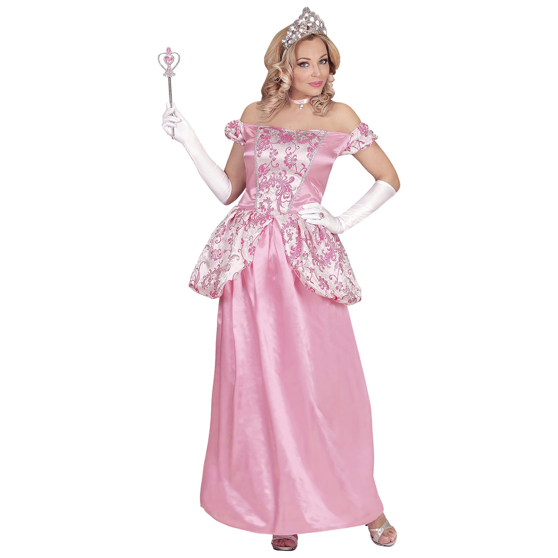 "BEZAUBERNDE PRINZESSIN" (Kleid mit Reifunterrock, Handschuhe, Halsband, Diadem) – Vorderansicht