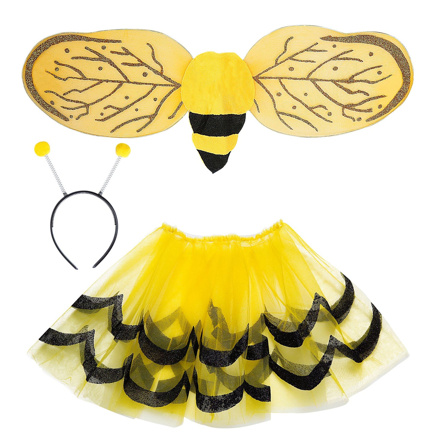 "BIENE" Dress-up Set (Tutu, Flügel, Antennen) – Vorderansicht