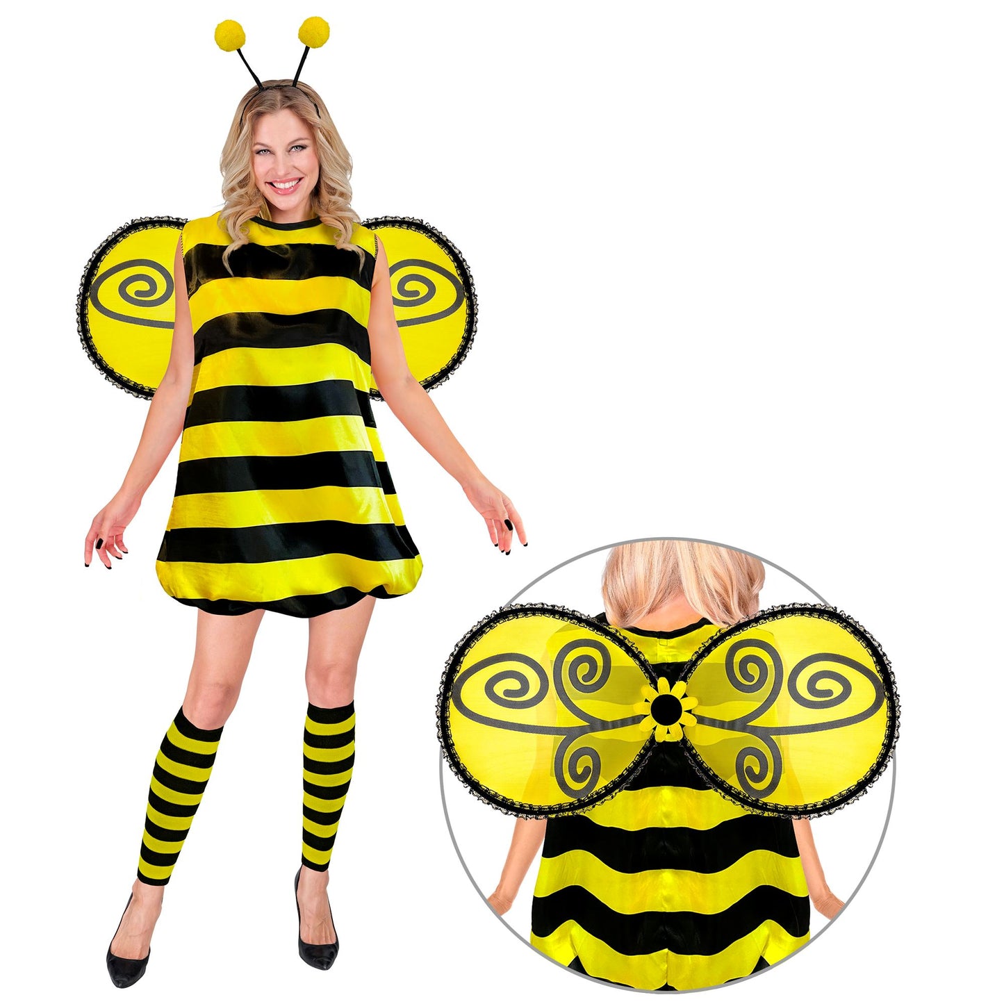 "BIENE" (Kleid, Stulpen, Flügel, Fühler) – Vorderansicht