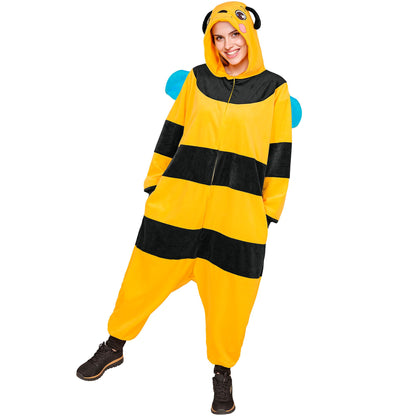 Widmann Biene Plüsch Kostüm Overall Onesie mit Kapuze Gelb – Seitenansicht