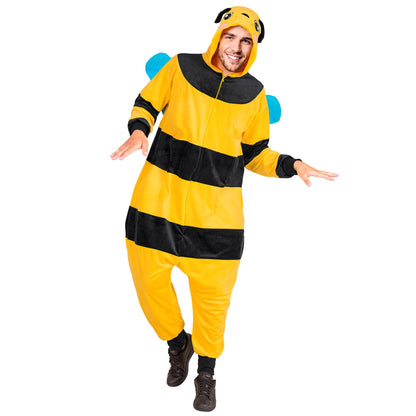 Widmann Biene Plüsch Kostüm Overall Onesie mit Kapuze Gelb – Rückansicht