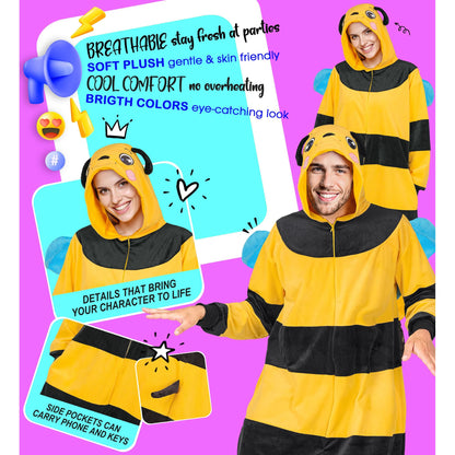 Widmann Biene Plüsch Kostüm Overall Onesie mit Kapuze Gelb – Verpackung