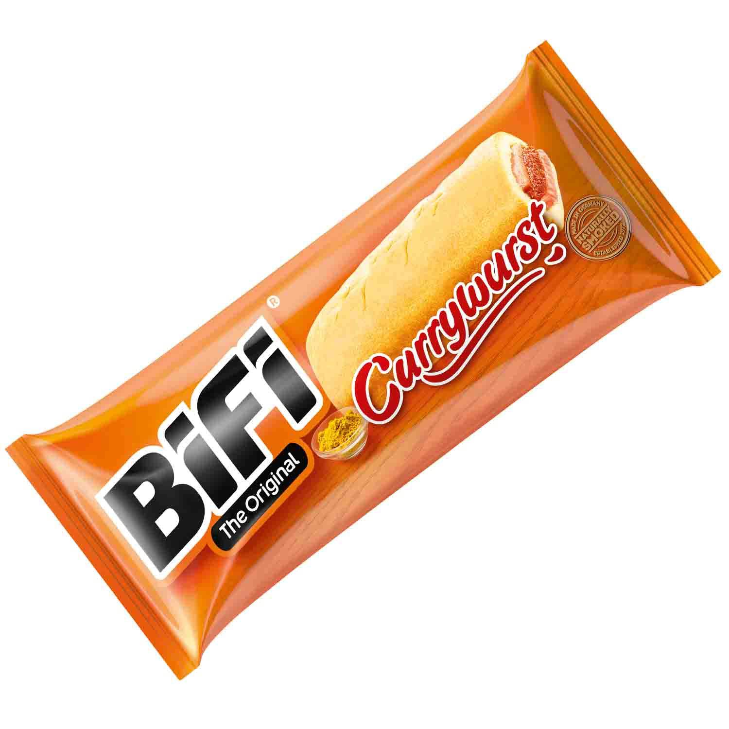 BiFi The Original Currywurst 50g Weizengebäck mit Salami, Schinkenwurst und Tomaten-Curry-Sauce - Candyshop.ch