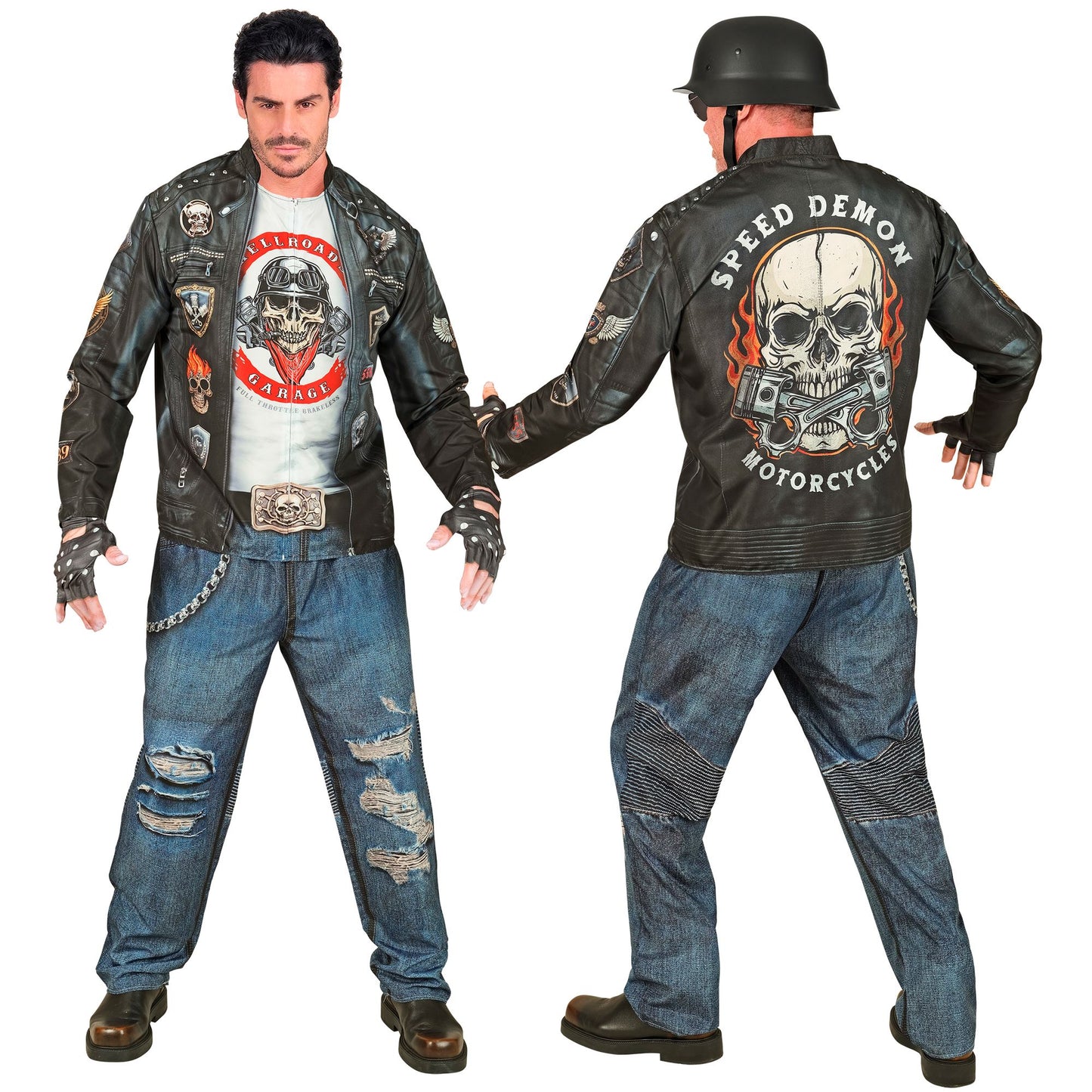 "BIKER FAST COSTUME" (Oberteil, Hose, Handschuhe) – Detailansicht