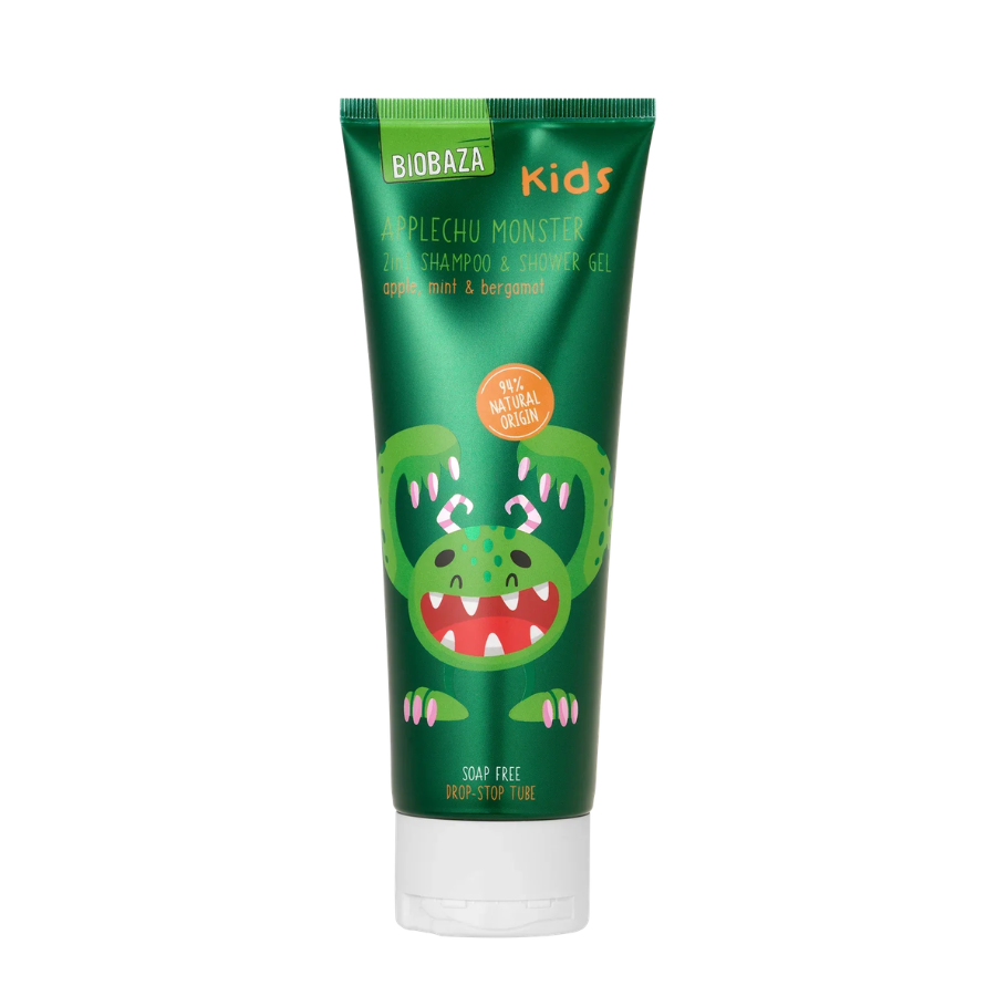 Biobaza, Applechu Monster, Fruity & Fresh, Duschgel & Shampoo 2-in-1, Natürliche Inhaltsstoffe, 250 ml