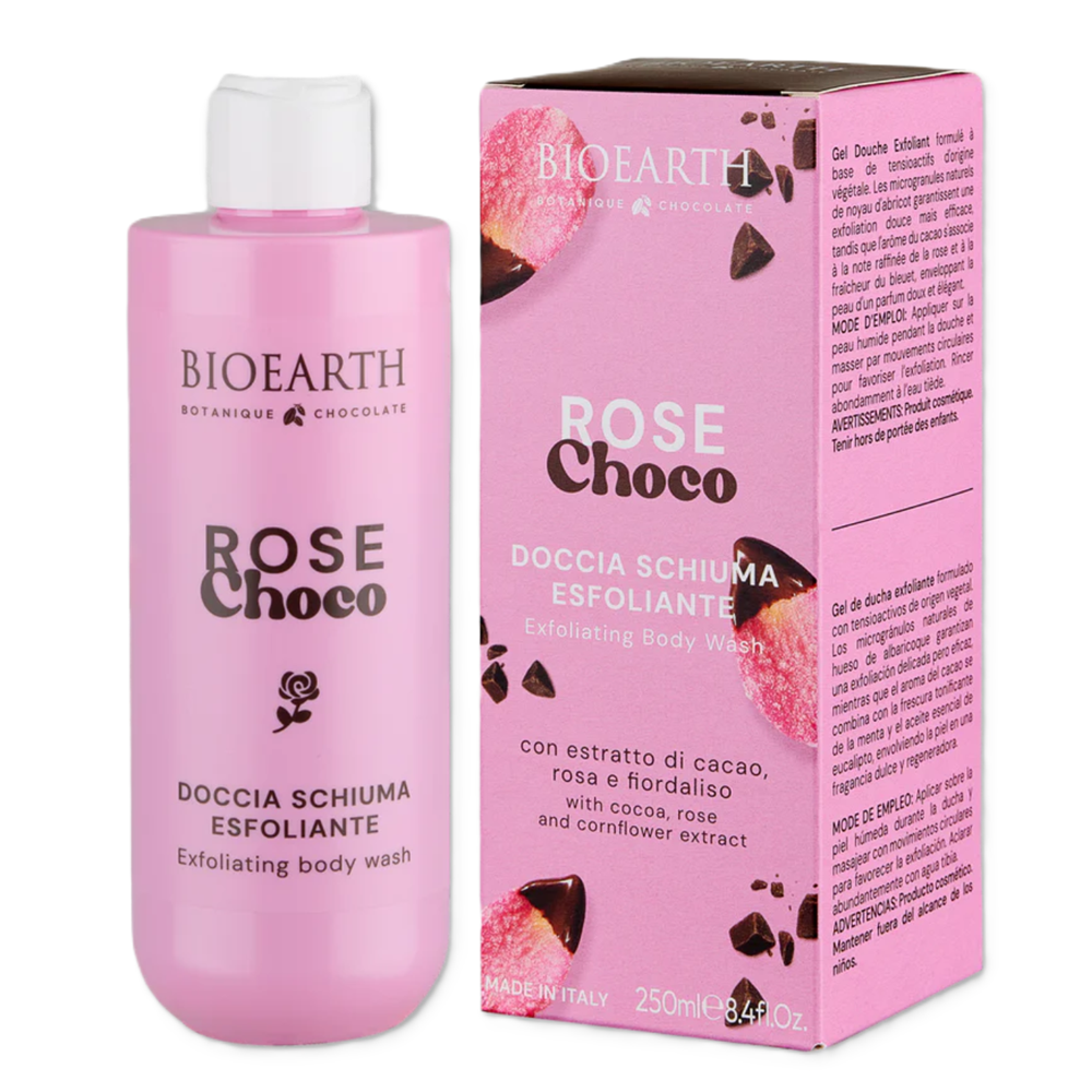 Bioearth, Rose Choco, Cleansing & Exfoliating, Duschgel, Für alle Hauttypen, 250 ml
