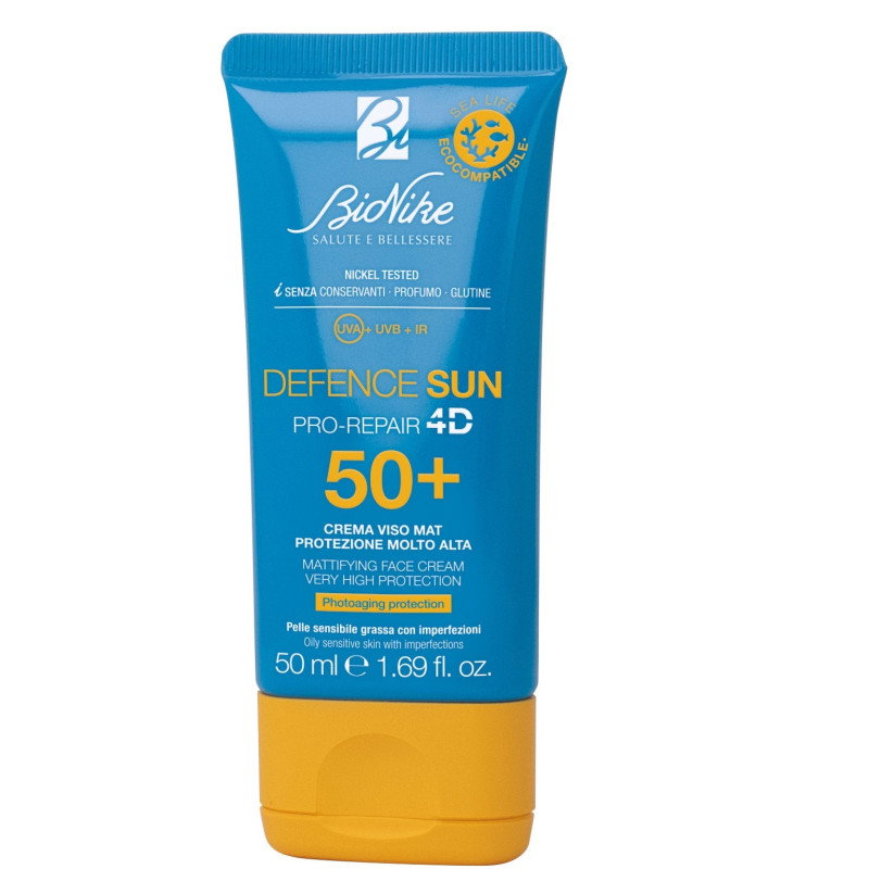 BioNike, Defence Sun, Mattifying & Protecting, Before Sun Exposure, Cream, For Face, SPF 50+, 50 ml