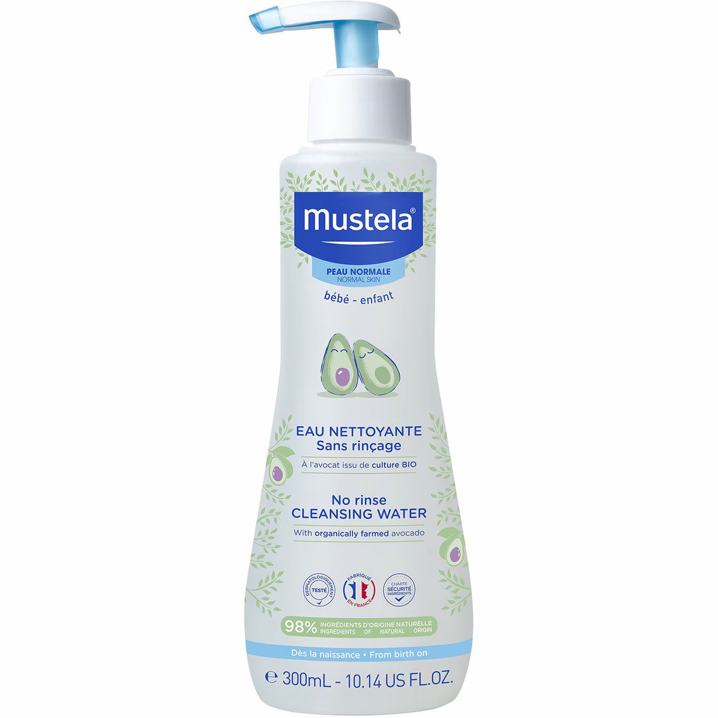 Mustela, No Rinse, Avocado, Soften, Reinigungswasser, Für Gesicht, Körper und Windelbereich, 300 ml