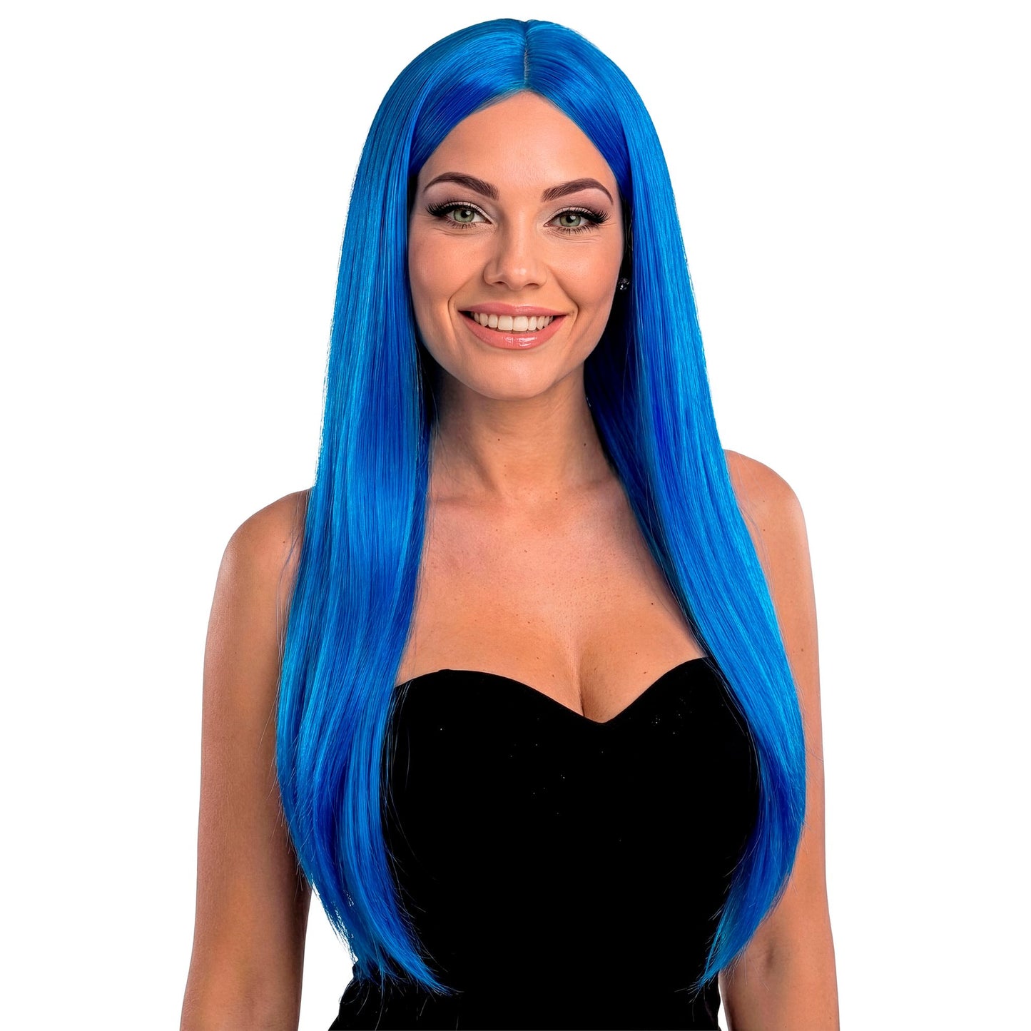 "BLAUE GLAMOUR PERÜCKE" in Polybag – Vorderansicht
