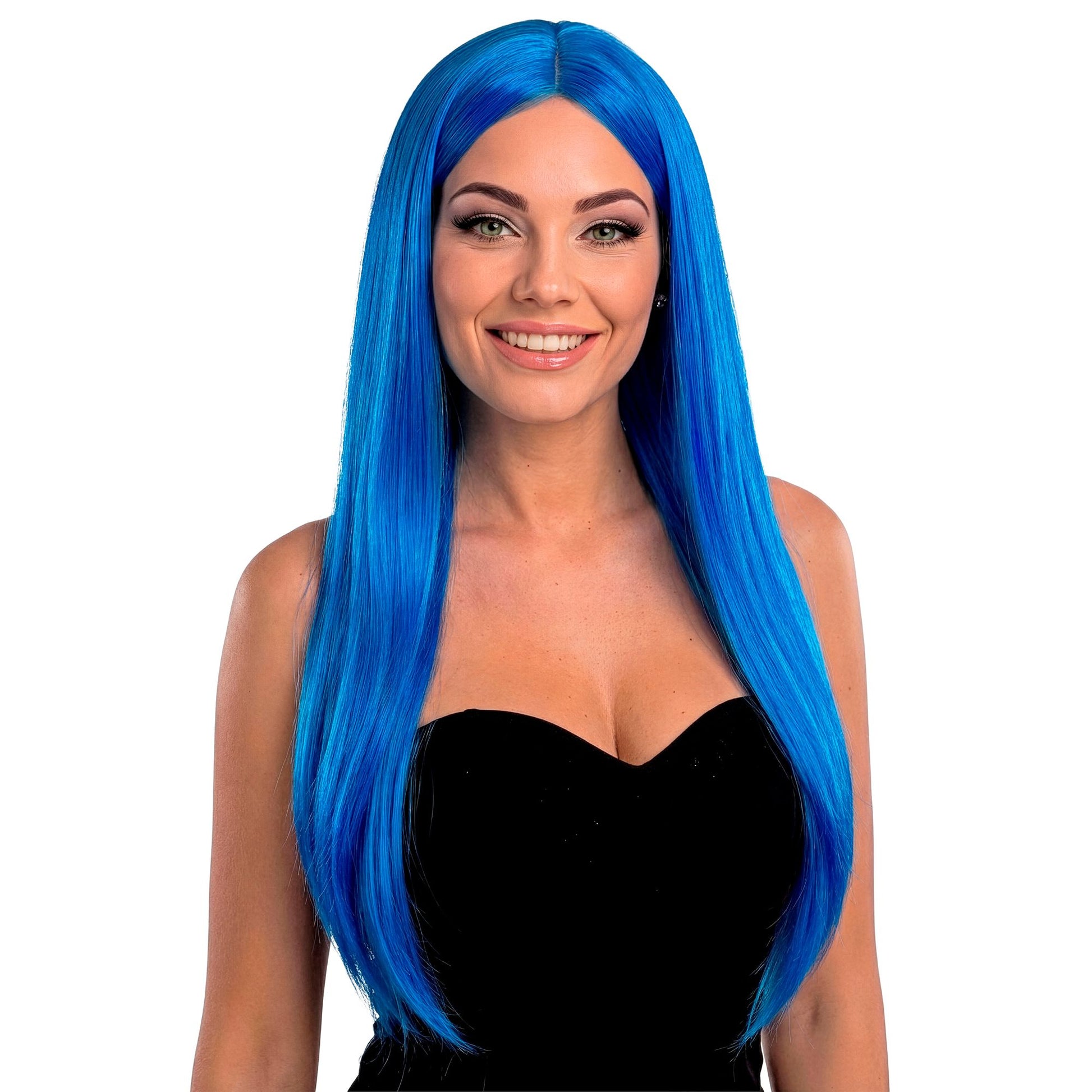 "BLAUE GLAMOUR PERÜCKE" in Polybag – Vorderansicht