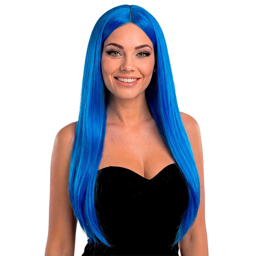 "BLAUE GLAMOUR PERÜCKE" in Polybag – Vorderansicht